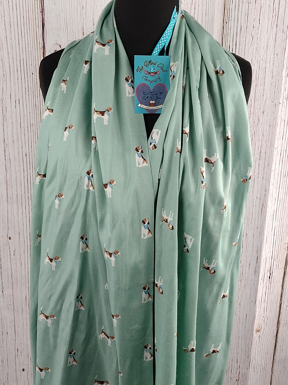Thumbnail: WOMEN'S BERTIE BEAGLE DOG SCARF – DUCK EGG GIFT WRAP/BOX