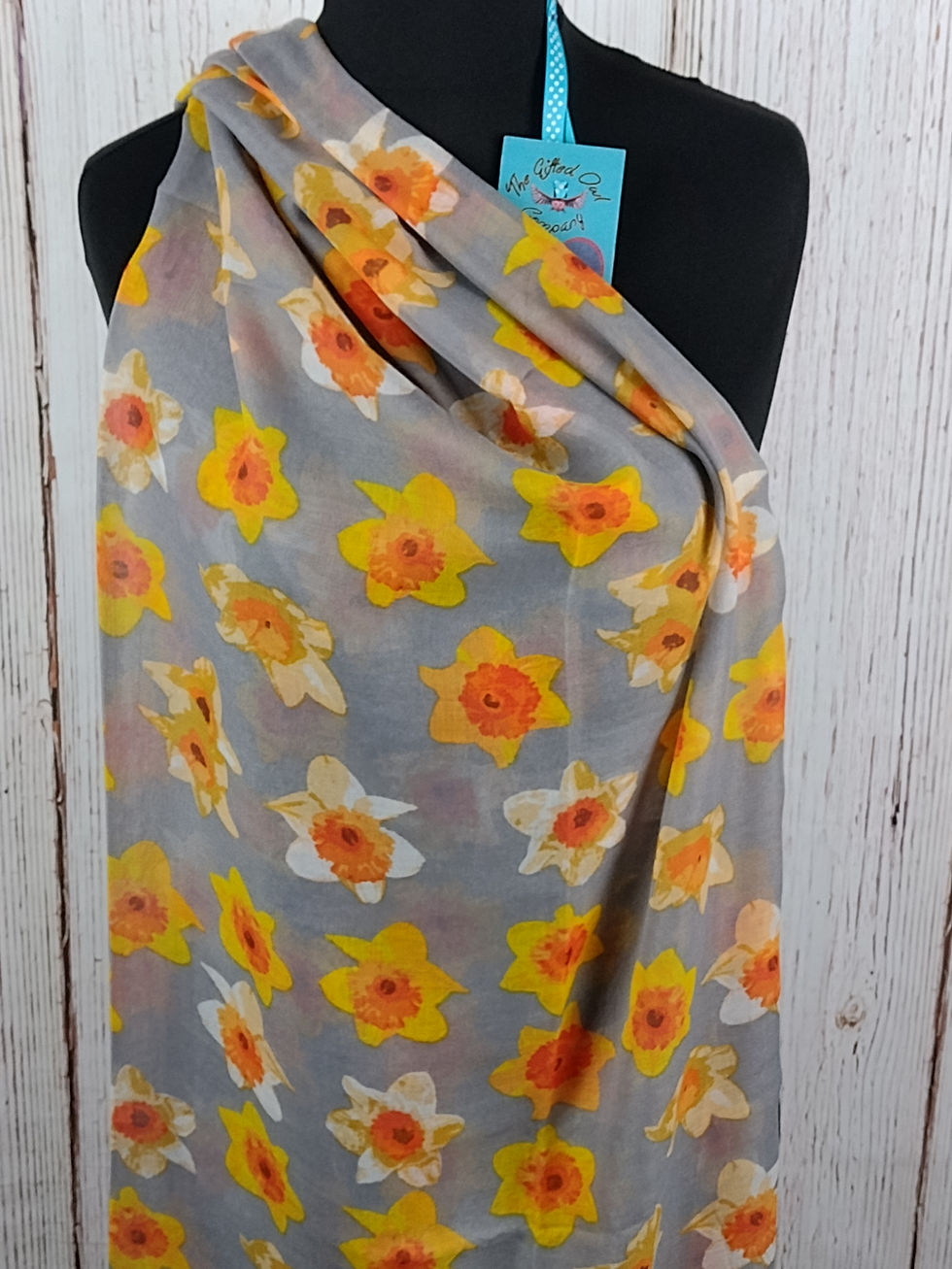 Thumbnail: WOMEN'S WOODLAND DAFFODILS SCARF - GREY GIFT WRAP/BOX