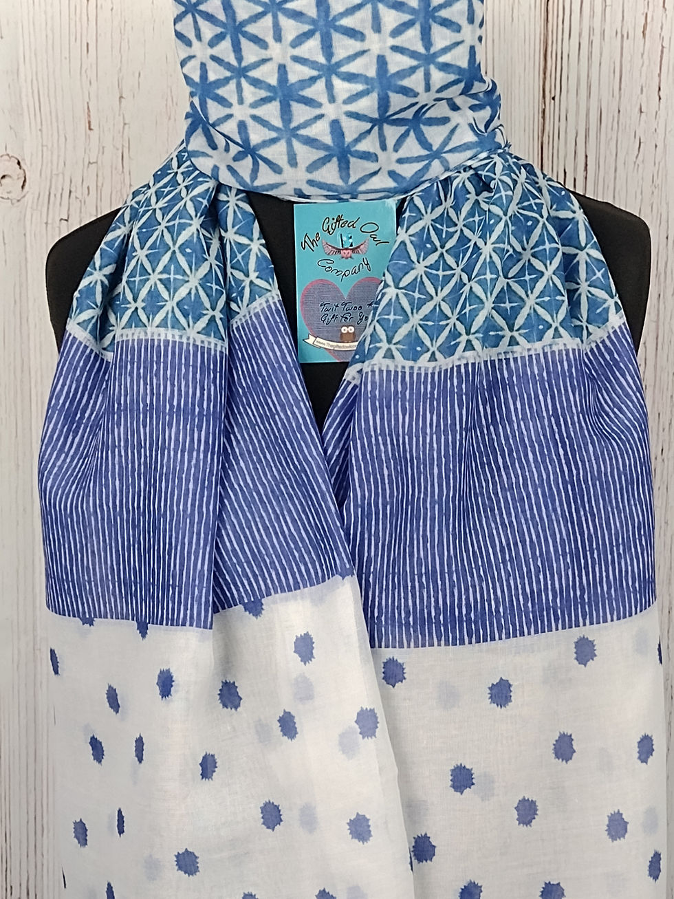 Thumbnail: WOMEN'S GEOMETRIC PAINT SPOT SCARF – BLUE & BLUE GIFT WRAP/BOX