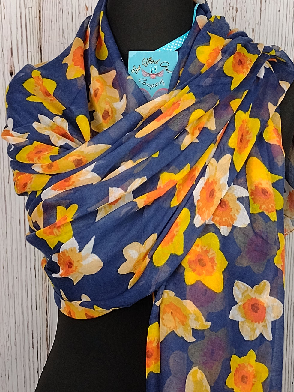 Thumbnail: WOMEN'S WOODLAND DAFFODILS SCARF - NAVY BLUE GIFT WRAP/BOX