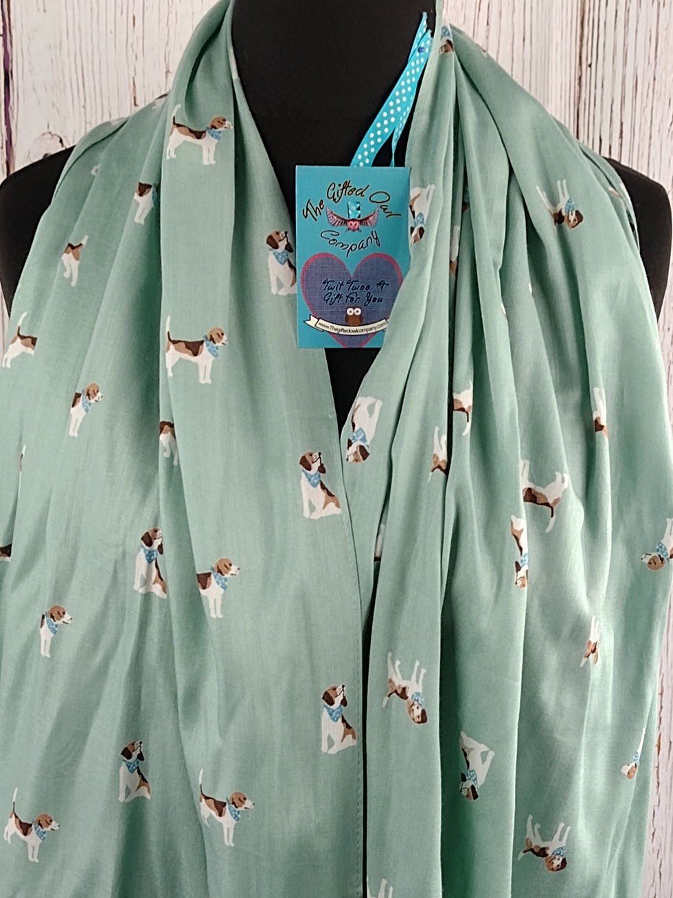 Thumbnail: WOMEN'S BERTIE BEAGLE DOG SCARF – DUCK EGG GIFT WRAP/BOX
