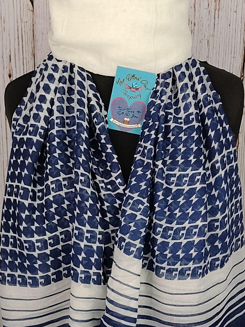 Thumbnail: WOMEN'S FESTIVAL TASSEL SCARF - IVORY & NAVY BLUE GIFT WRAP/BOX