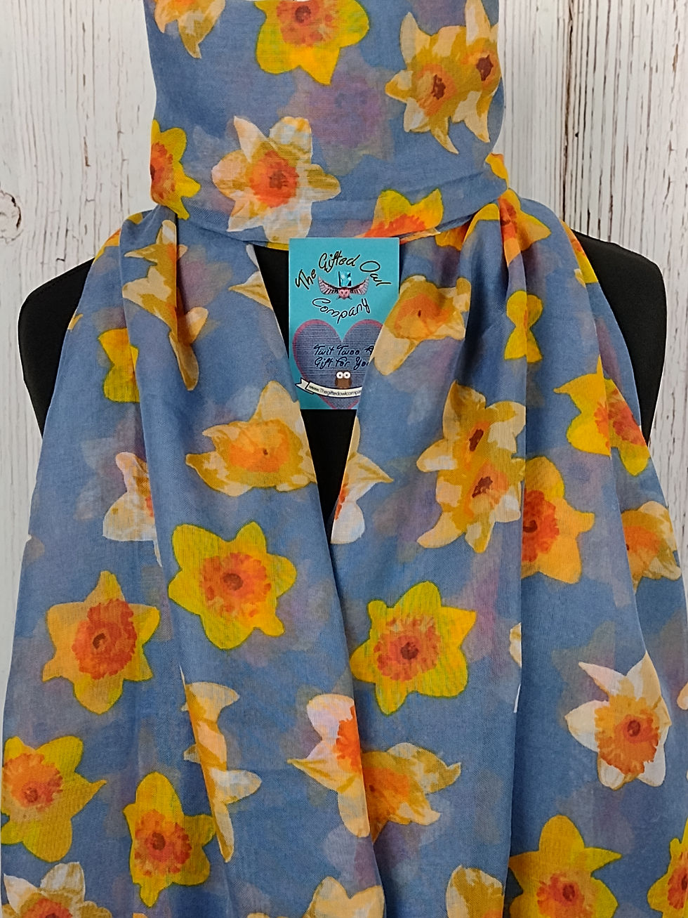 Thumbnail: WOMEN'S WOODLAND DAFFODILS SCARF - DENIM BLUE GIFT WRAP/BOX