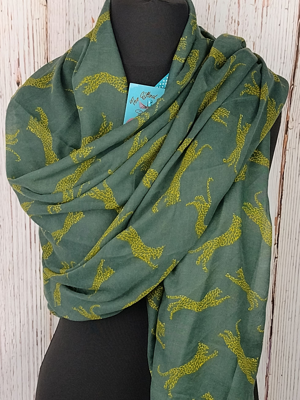 Thumbnail: WOMEN'S LEAPING LEOPARDS SCARF - GREY GIFT WRAP/BOX