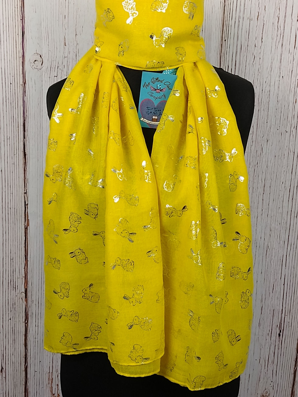 WOMEN'S BUNNY RABBIT SCARF - YELLOW & SILVER GIFT WRAP /BOX