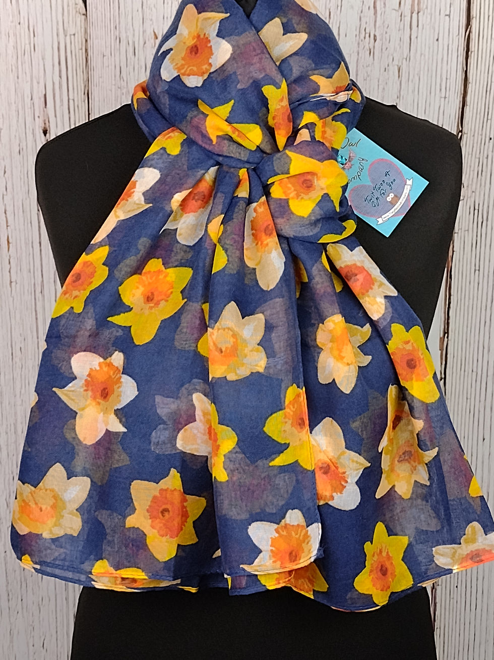 Thumbnail: WOMEN'S WOODLAND DAFFODILS SCARF - NAVY BLUE GIFT WRAP/BOX