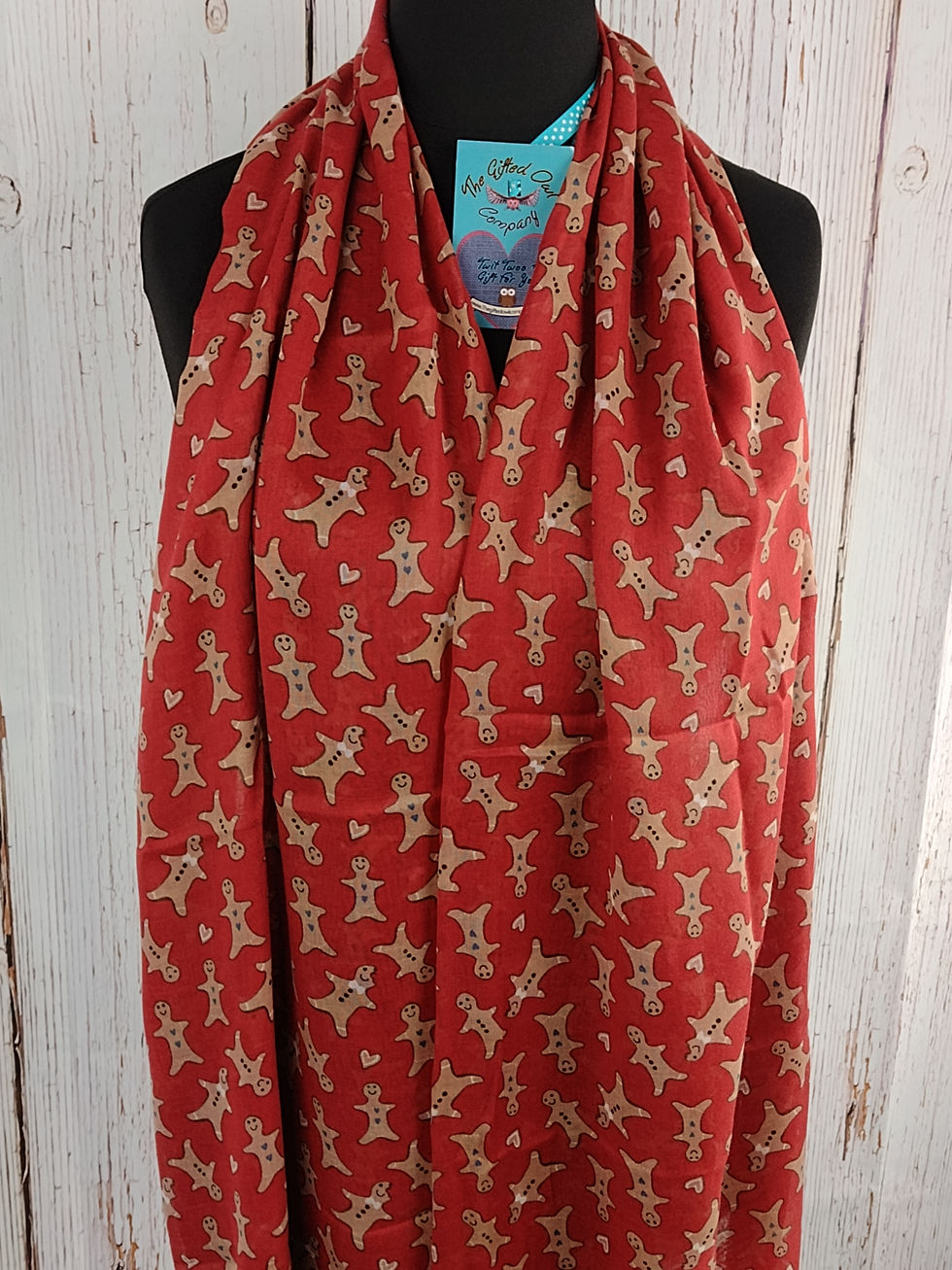 Thumbnail: WOMEN'S GINGERBREAD MAN SCARF - RED GIFT WRAP / BOX