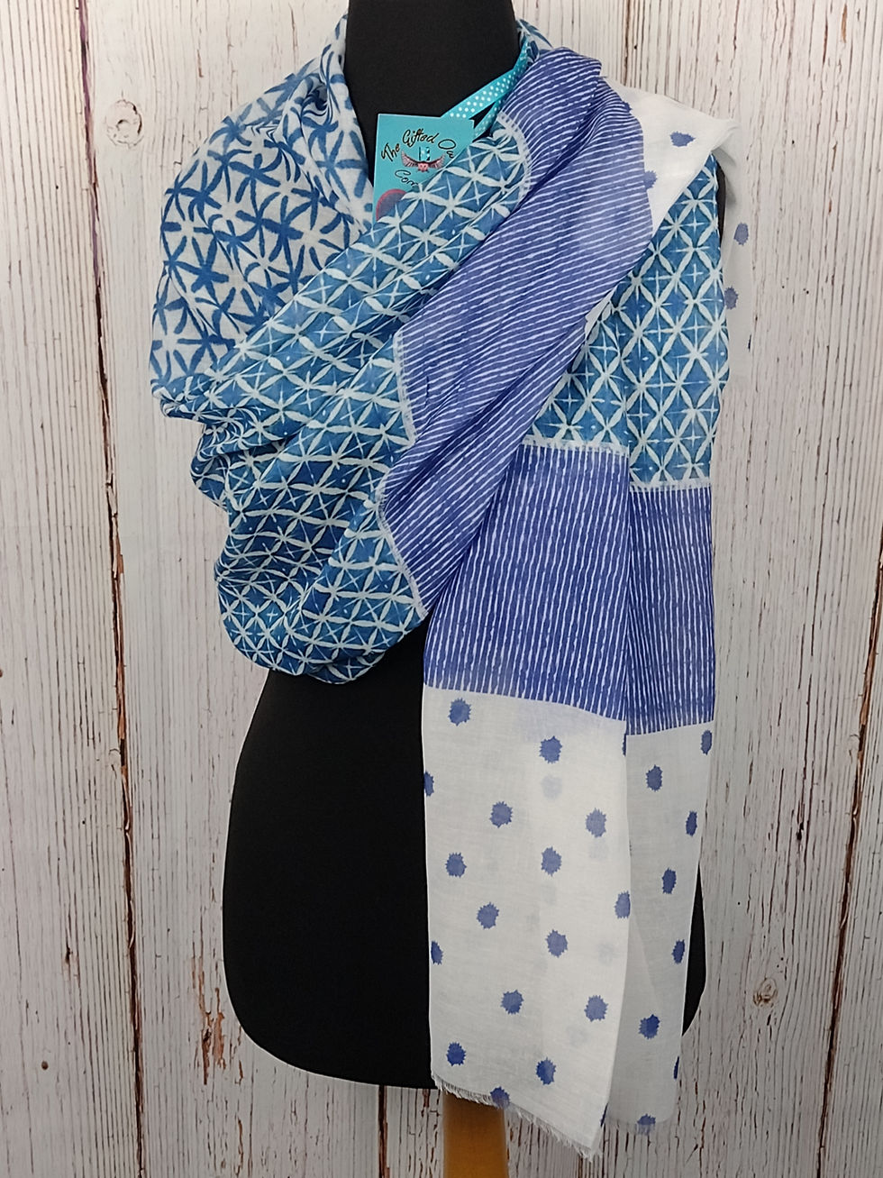 Thumbnail: WOMEN'S GEOMETRIC PAINT SPOT SCARF – BLUE & BLUE GIFT WRAP/BOX