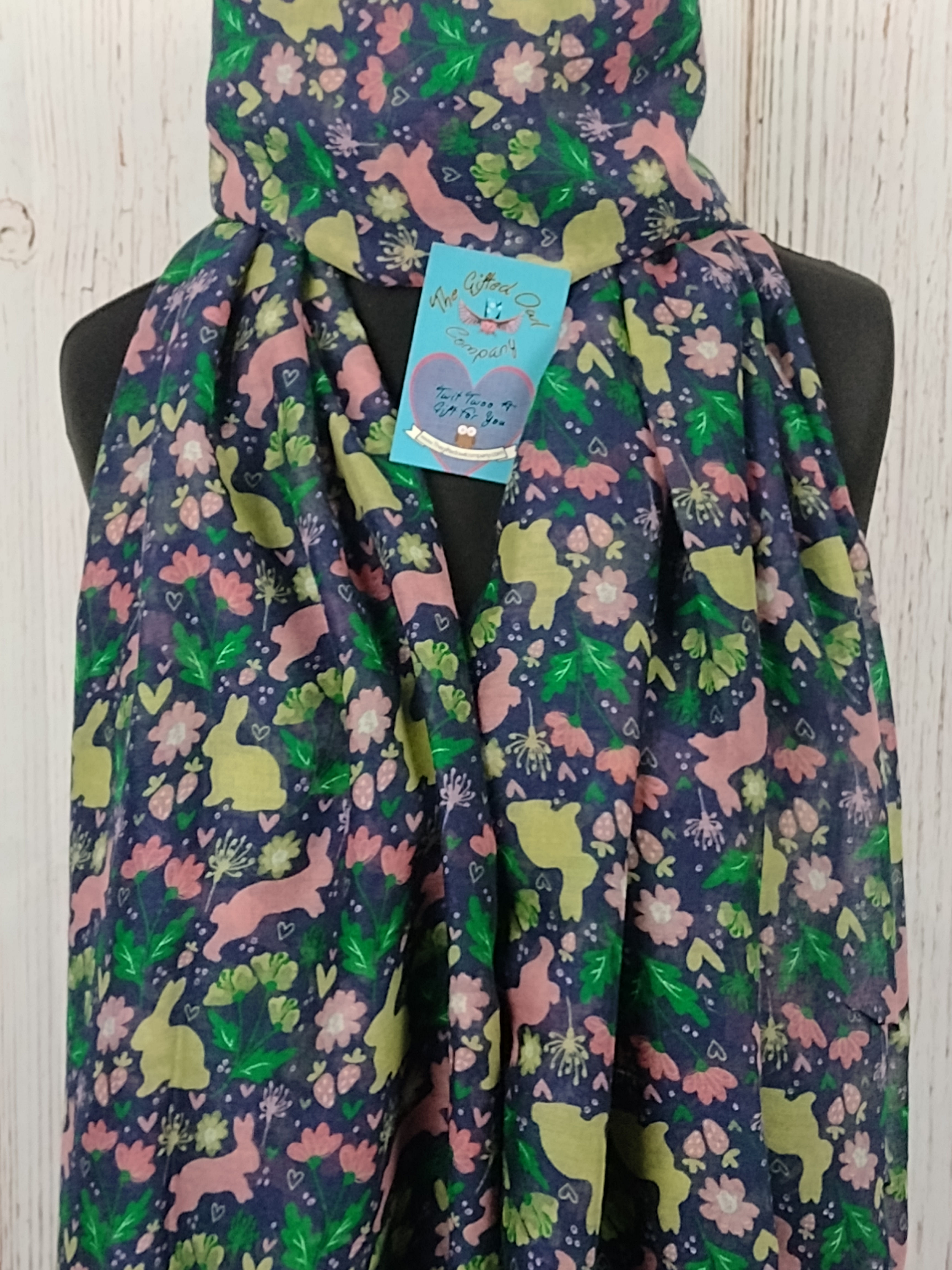 WOMEN'S BUNNY HOP & FLOWER SCARF – NAVY BLUE GIFT WRAP/BOX