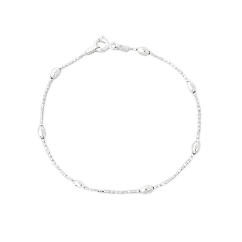 Pulseira sete bolas ovais toda de bolinhas finas