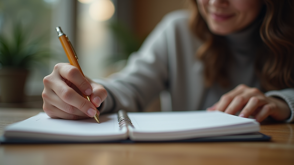 Eye-level view of a person writing notes in a journal