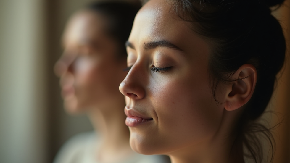 Close-up view of a person meditating with eyes closed