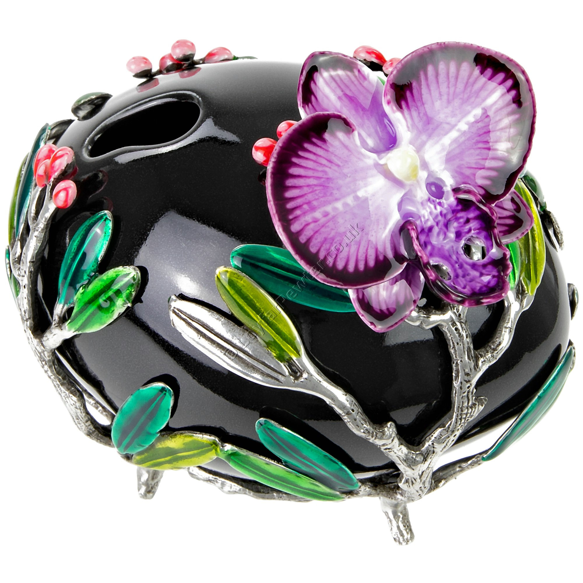 Vase - Oval, Black Ceramic with Orchid