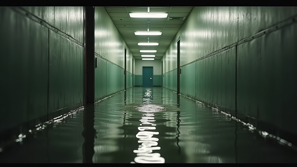 High angle view of a flooded basement