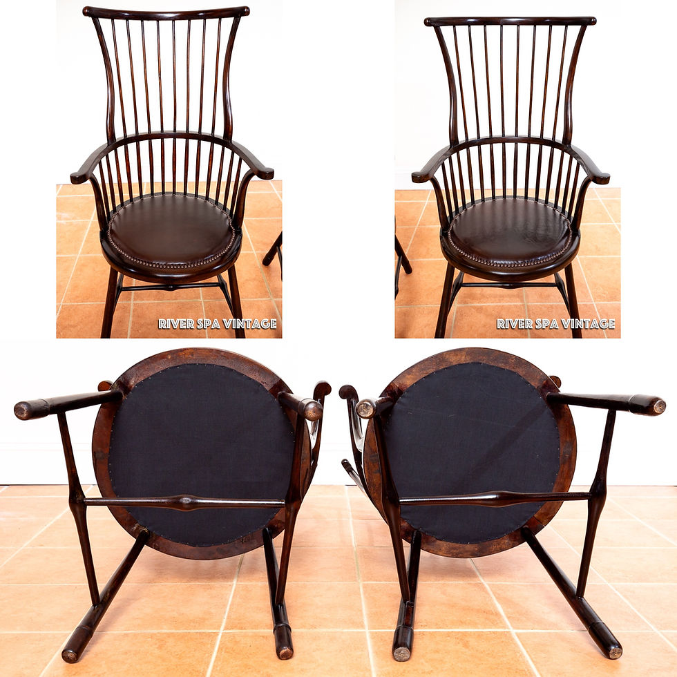 Thumbnail: Pair of Liberty Windsor Chairs Arts And Crafts Shawl Back Leather Art Nouveau