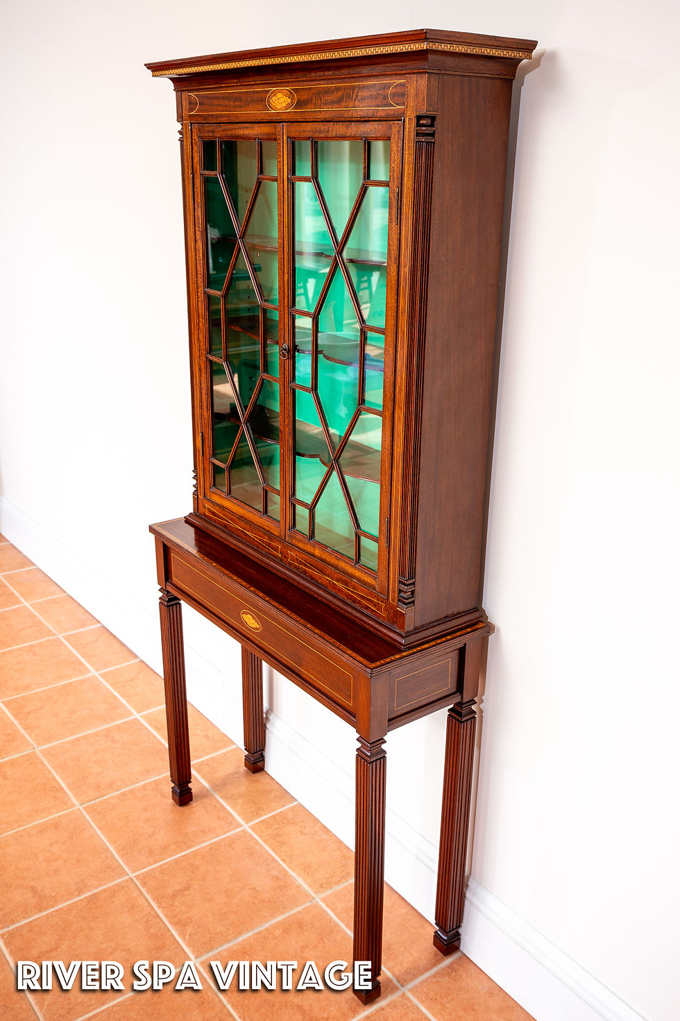 Thumbnail: Fine Antique Glazed Cabinet and Console Table Inlaid Mahogany Astragal Edwardian