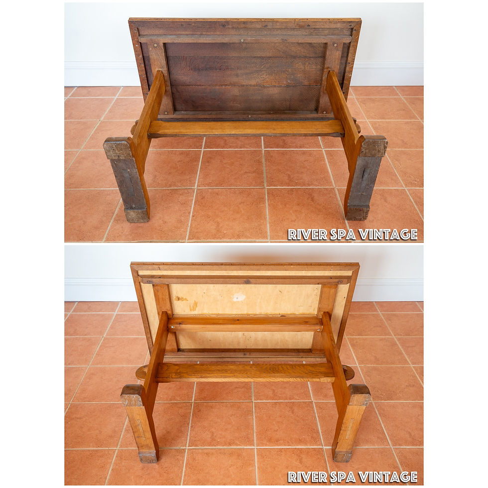 Thumbnail: Pair of Light Oak Refectory Trestle Tables Cotswold School Arts And Crafts Heals