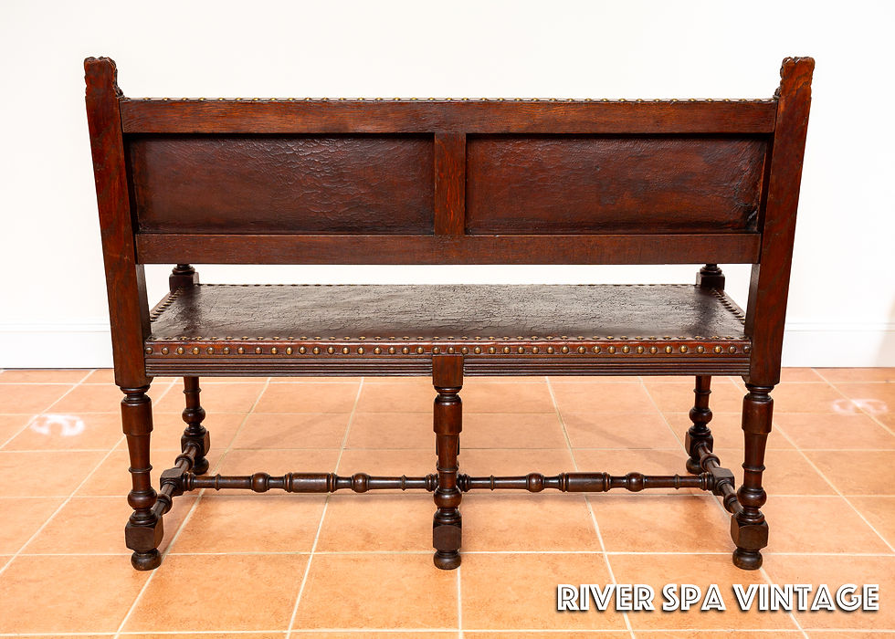 Thumbnail: Antique Spanish Colonial Oak Leather Bench Country House Brass Baronial 1890