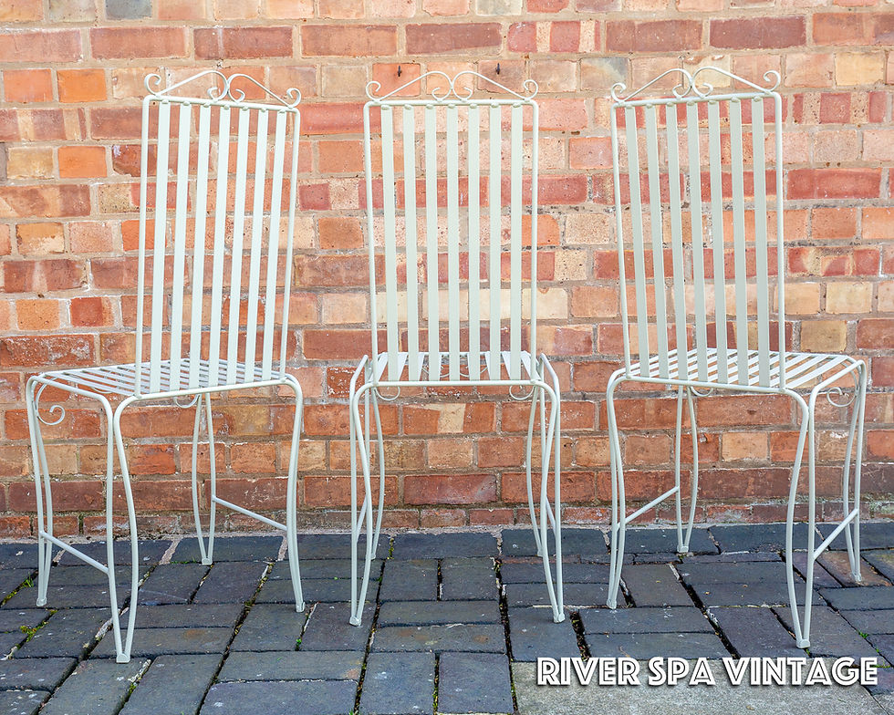 Thumbnail: Set of 3 Garden Chairs Mid Century French Chic Scrolled Wrought Iron Strap 1950s