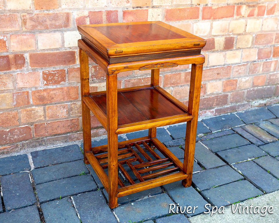Thumbnail: Chinese Side Table Antique Geometric Fretwork Two-Tone Gold Red Scholars Tea