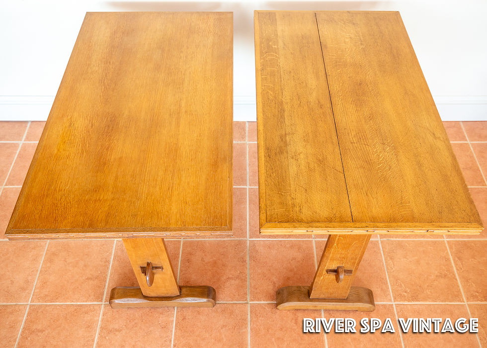 Thumbnail: Pair of Light Oak Refectory Trestle Tables Cotswold School Arts And Crafts Heals