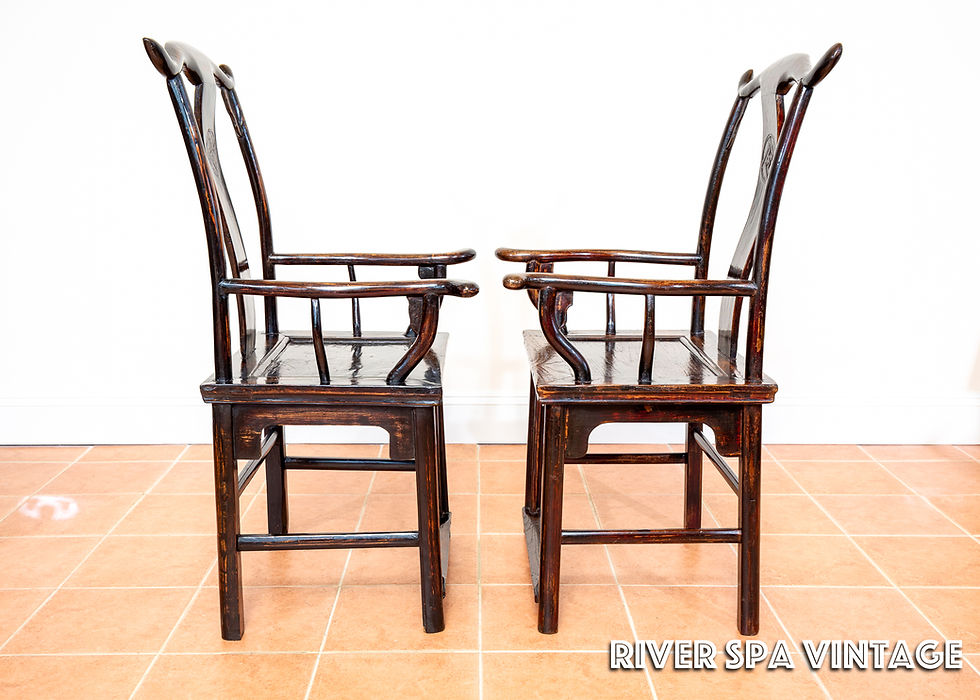 Thumbnail: Fine Pair of Chinese Armchairs 19th Century Lacquered Official Hat Yoke Back