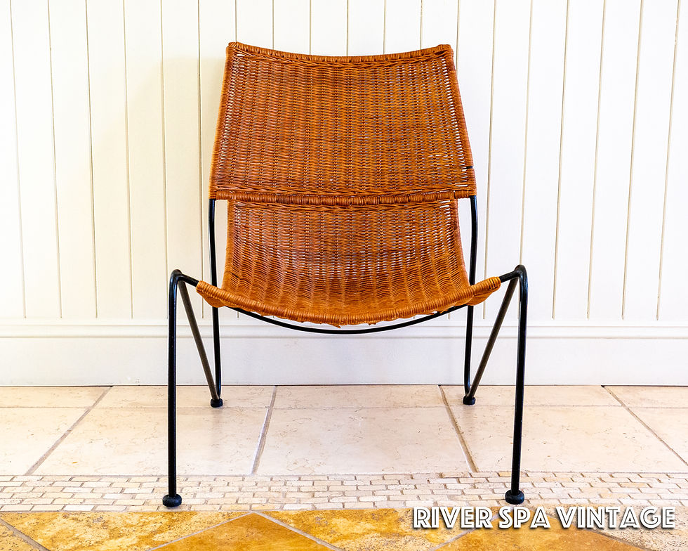 Thumbnail: Frederic Weinberg Lounge Chair MCM Wicker Wrought Iron Sling Mid Century Bauhaus