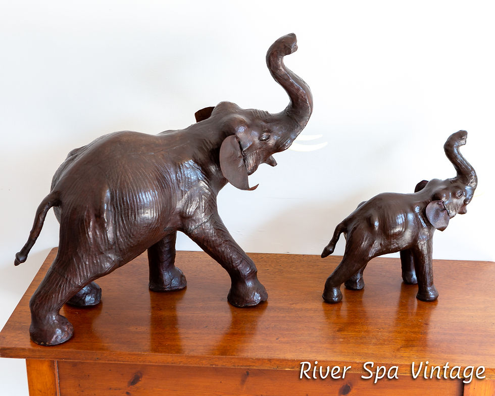 Thumbnail: Pair of Vintage Mother and Baby Leather Elephant Statues Figurines Liberty MCM