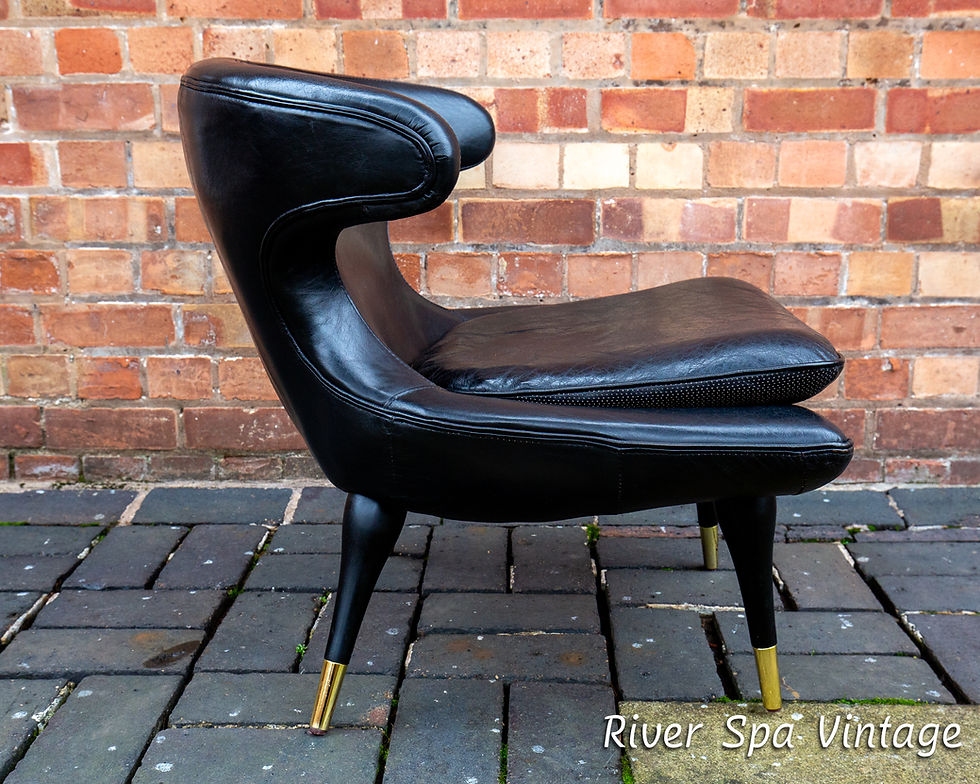 Thumbnail: Italian Black Leather Horn Lounge Chair Mid Century Modernist Space Age MCM