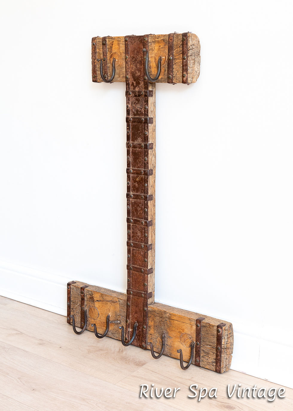 Thumbnail: 18th Century Rustic Decorative Oak & Wrought Iron Equestrian Tack Rack Gun Rack