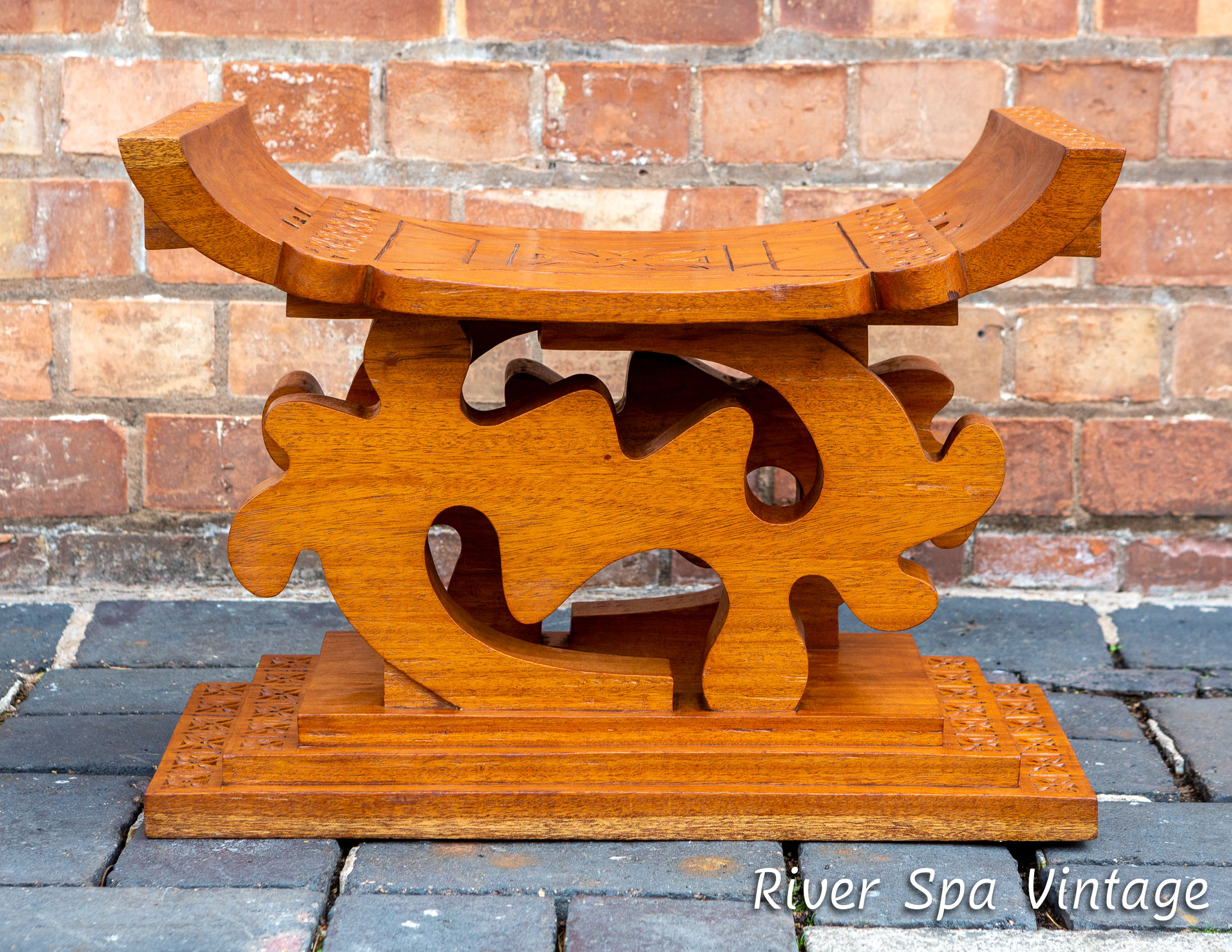 African Tribal Stool Royal Collection Queen Elizabeth Ghana 1960 Ashanti Adinkra