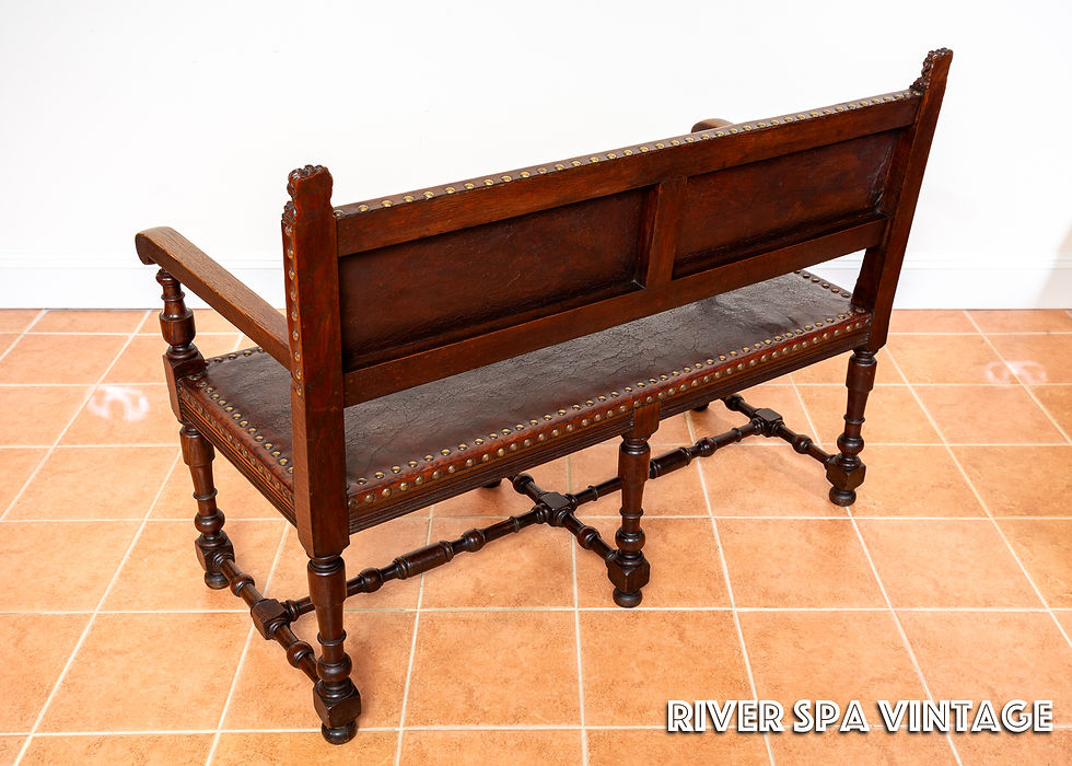Thumbnail: Antique Spanish Colonial Oak Leather Bench Country House Brass Baronial 1890