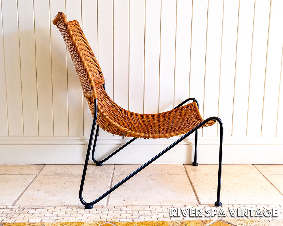 Thumbnail: Frederic Weinberg Lounge Chair MCM Wicker Wrought Iron Sling Mid Century Bauhaus