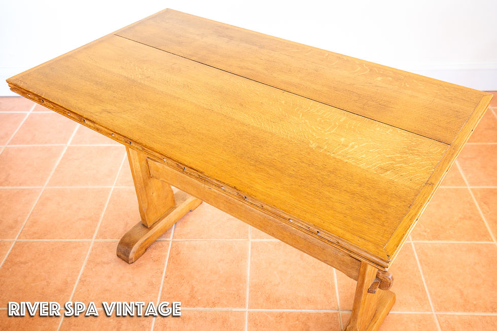 Thumbnail: Blonde Light Oak Refectory Trestle Table Cotswold School Arts And Crafts Rustic
