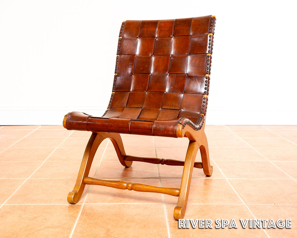 Thumbnail: Pierre Lottier Cigar Leather Strap Slipper Lounge Chair 1960s Blonde MCM Spanish