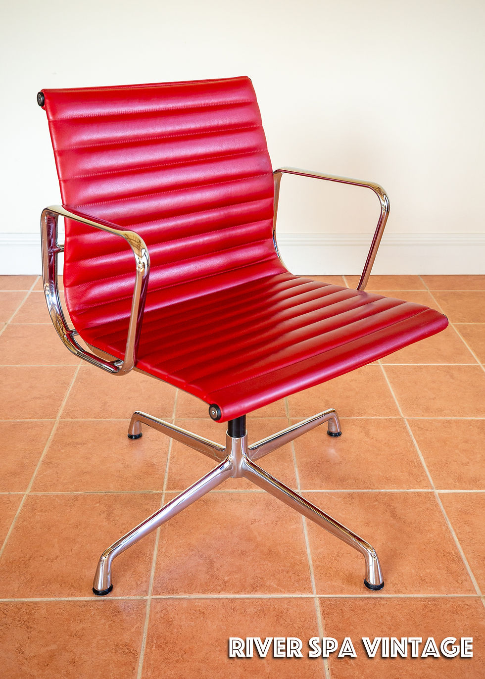 Thumbnail: Eames EA108 Armchair by ICF 1 of 4 MCM 1970s Swivel Red Leather Chrome Aluminium