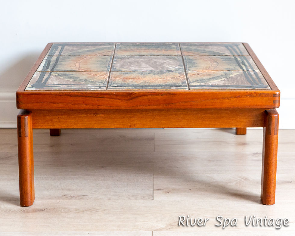 Thumbnail: Rare Signed Danish Ceramic Tiled Floating Ox Art Trioh Coffee Table Scandinavian