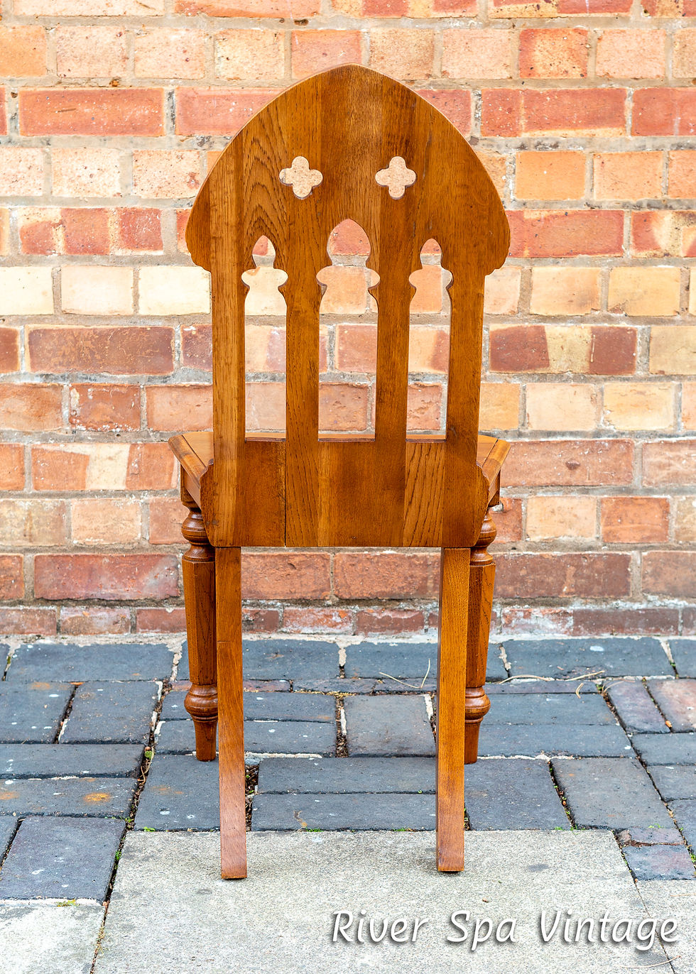Thumbnail: Gothic Steeple Back Oak Chair Pugin Style Gothic Revival Carved Oak Hall Chair
