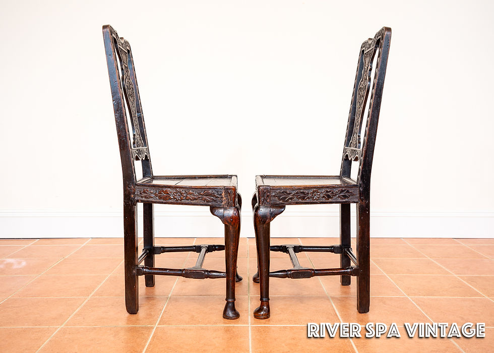 Thumbnail: Pair of Jacobean Carved Oak Chairs 1620 English Antique Country House Baronial