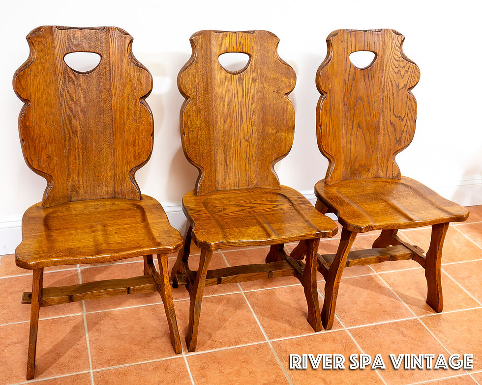 Thumbnail: 6 Brutalist Oak Dining Chairs MCM Belgian 1960s Mid Century Sculptural Tiger Oak