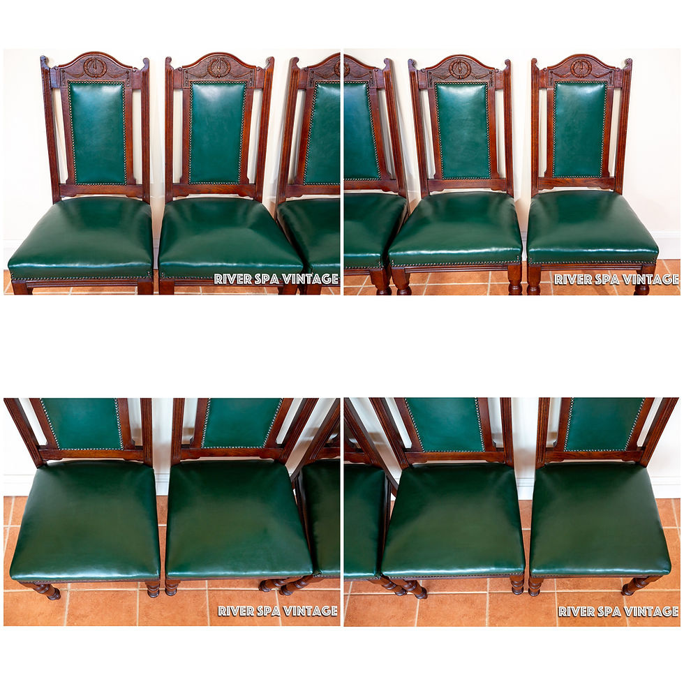 Thumbnail: 4 Leather Oak Dining Chairs Country House Regency Style Racing Green Baronial