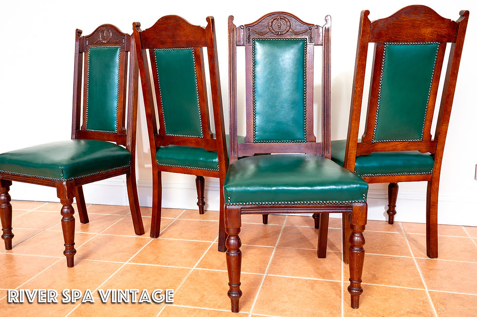 Thumbnail: 4 Leather Oak Dining Chairs Country House Regency Style Racing Green Baronial