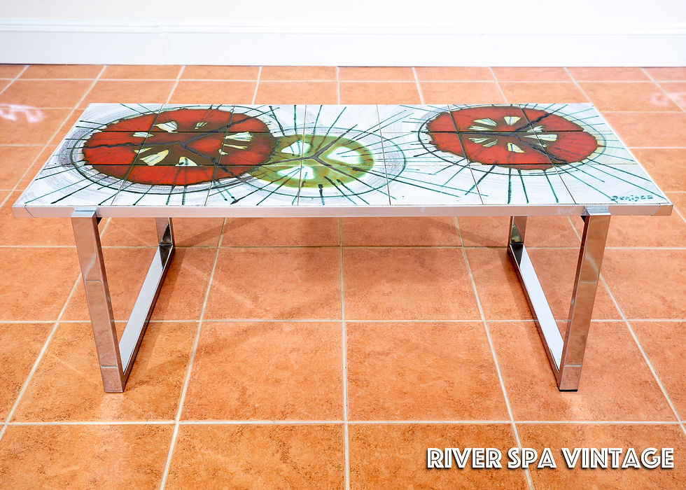 Thumbnail: Belgian Coffee Table by DeNisco Mid Century Ceramic Fat Lava Chrome Tiled 1970s