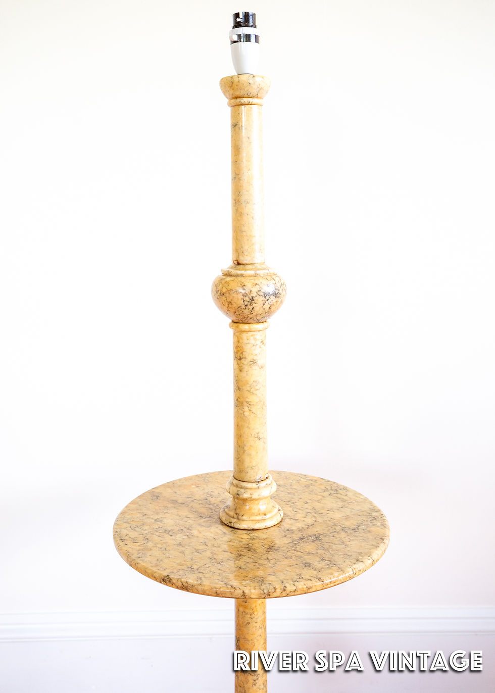 Thumbnail: Italian Pedestal Alabaster Lamp w/ Shelf Mid Century Hollywood Regency 1950 MCM