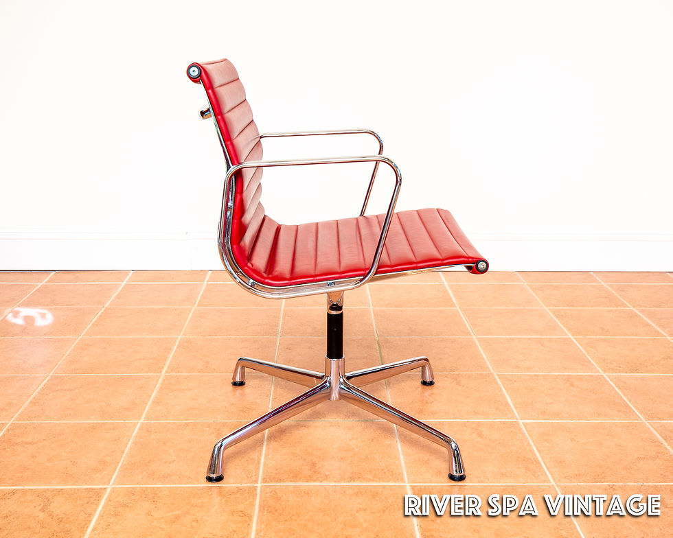 Thumbnail: Eames EA108 Armchair by ICF 1 of 4 MCM 1970s Swivel Red Leather Chrome Aluminium