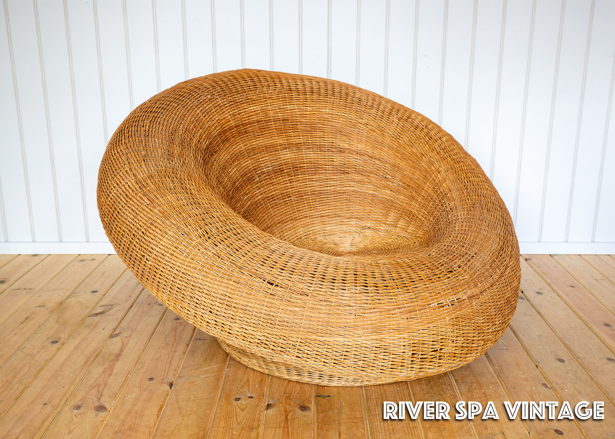 Sculptural Wicker Basket Lounge Chair MCM Round XL Kenmochi Coastal Boho 1970s