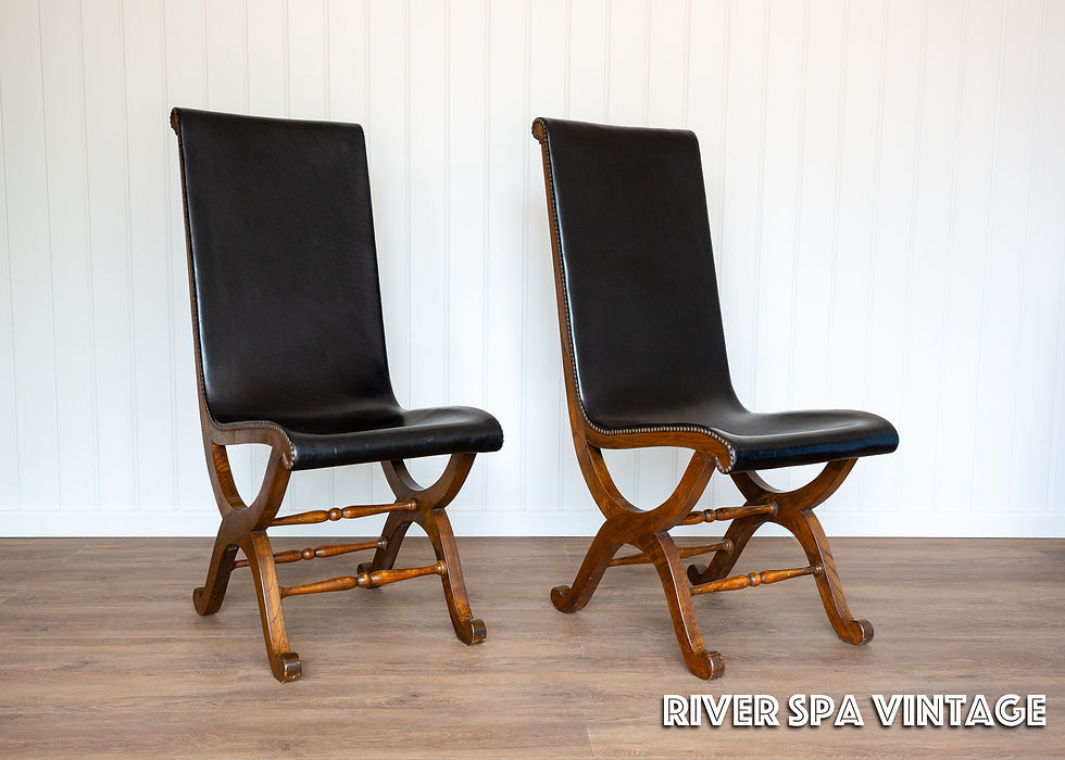 Thumbnail: Pair of Spanish Oak Leather Dining Chairs by Pierre Lottier Valmazan Mid Century