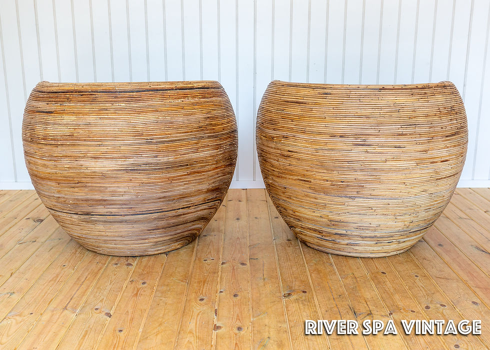 Thumbnail: Pair of Blonde Pod Tub Chairs Sculptural Organic Coastal Boho MCM Conran Rattan