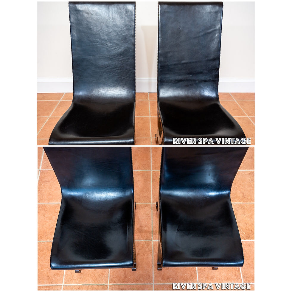 Thumbnail: 4 Spanish Oak Leather Dining Chairs by Pierre Lottier Valmazan Mid Century 1960s