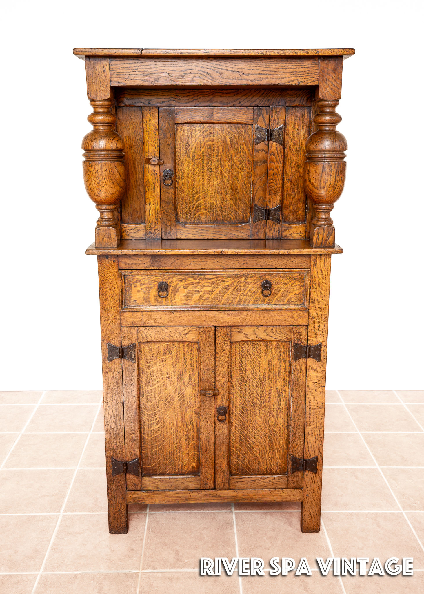 Golden Oak Narrow Court Cupboard English Antique Country House Hallway Cabinet